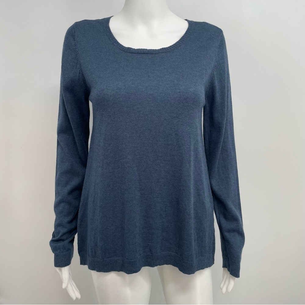 Eileen Fisher Lightweight Sweater Women’s M Blue Wool/Cotton Blend Long Sleeve
